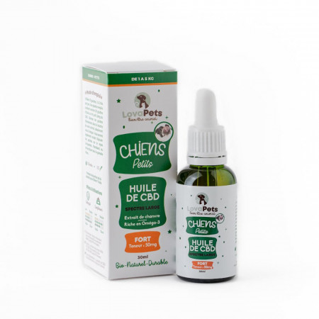 Huile de CBD FORT 50mg de CBD pour petits chiens de 1 à 5kg pas cher sur CBD.fr