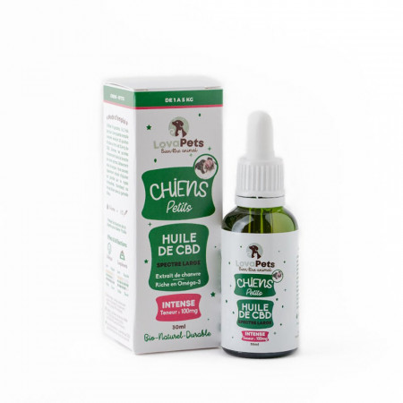 Huile de CBD INTENSE 100mg de CBD pour petits chiens de 1 à 5kg