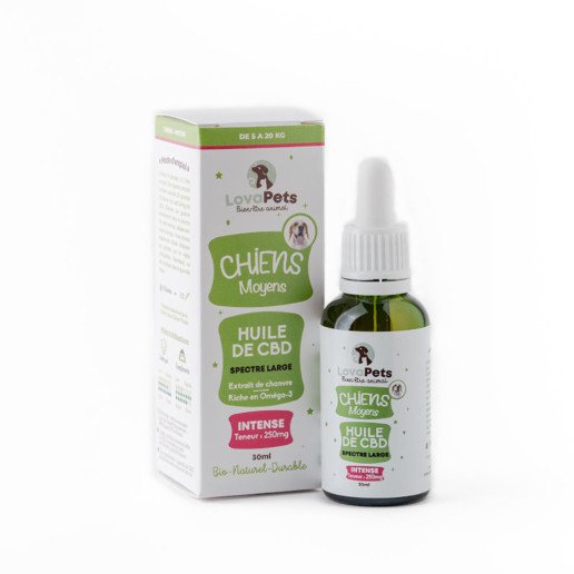 Huile de CBD INTENSE 250mg CBD pour chiens de 5 à 20kg pas cher sur CBD.fr