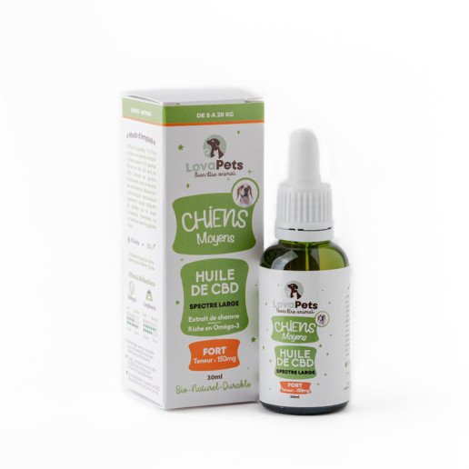 Huile de CBD FORT 150mg CBD pour chiens de 5 à 20kg pas cher sur CBD.fr