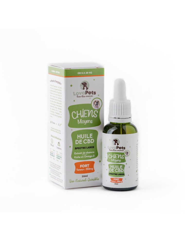 Huile de CBD FORT 150mg CBD pour chiens de 5 à 20kg pas cher sur CBD.fr