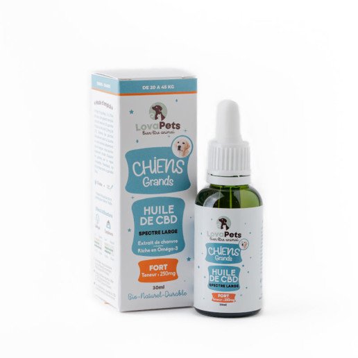 Huile de CBD Fort 250mg CBD pour chiens de 20 à 45kg pas cher sur CBD.fr