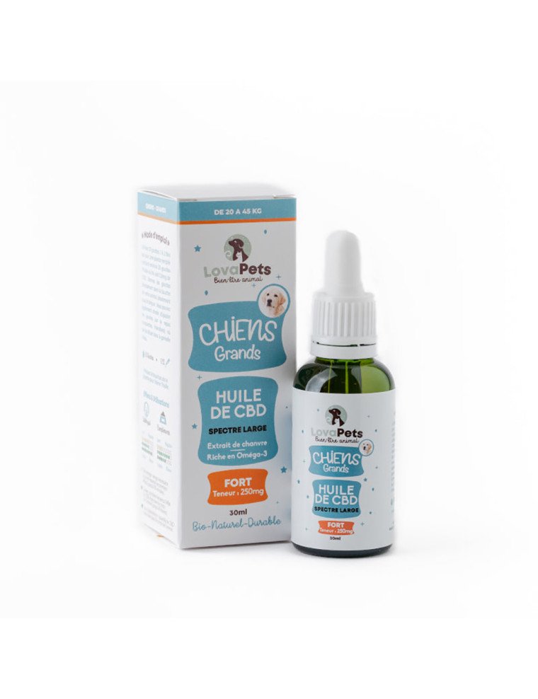 Huile de CBD Fort 250mg CBD pour chiens de 20 à 45kg pas cher sur CBD.fr