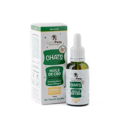 Huile de cannabidiol pour chats : Version normal 25mg CBD chez CBD.fr Lovapets pas cher sur CBD.fr