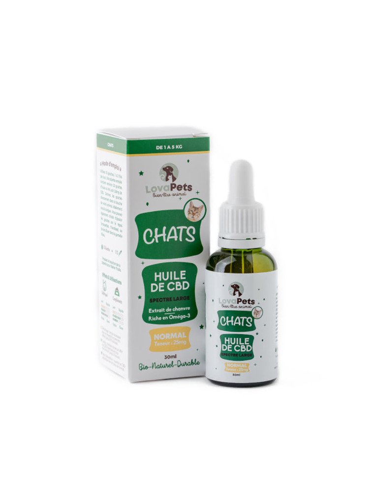 Huile de cannabidiol pour chats : Version normal 25mg CBD chez CBD.fr Lovapets pas cher sur CBD.fr