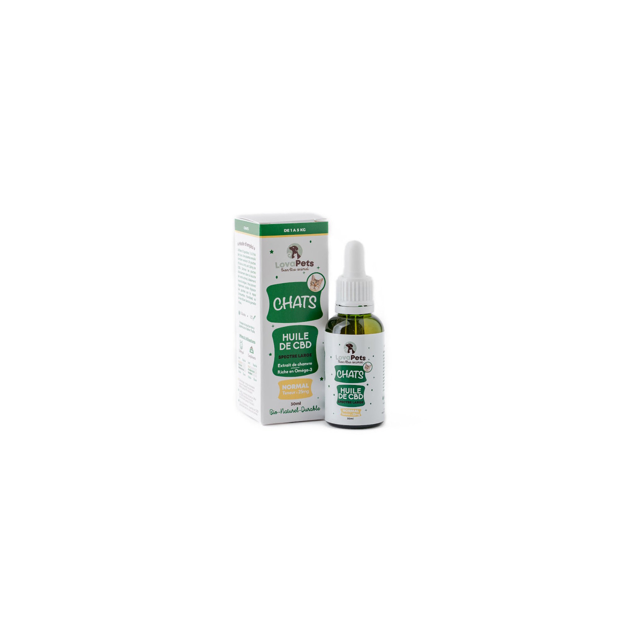 Huile de cannabidiol pour chats : Version normal 25mg CBD chez CBD.fr Lovapets pas cher sur CBD.fr