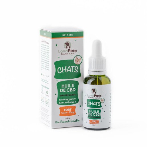 Huile de cannabidiol pour chats : Version FORT 50mg CBD Lovapets pas cher sur CBD.fr