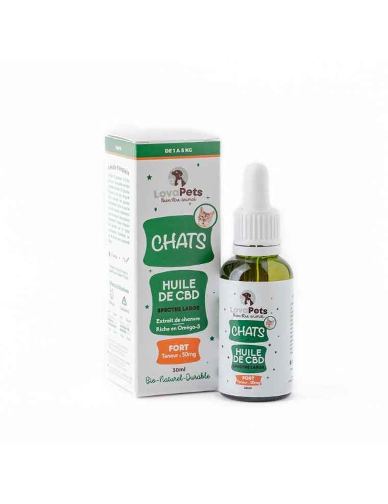 Huile de cannabidiol pour chats : Version FORT 50mg CBD Lovapets pas cher sur CBD.fr