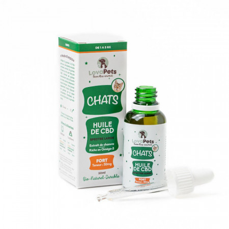 Huile de cannabidiol pour chats : Version FORT 50mg CBD