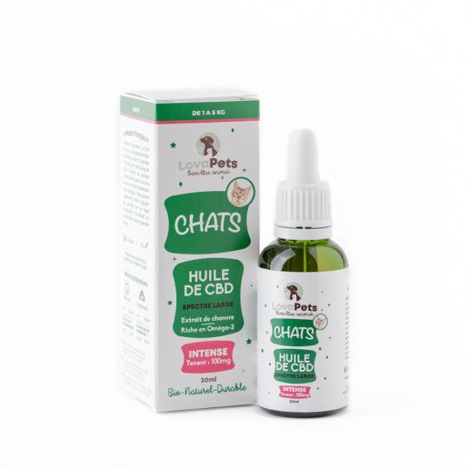 Huile de CBD pour chats : Version Intense 100mg CBD Lovapets pas cher sur CBD.fr