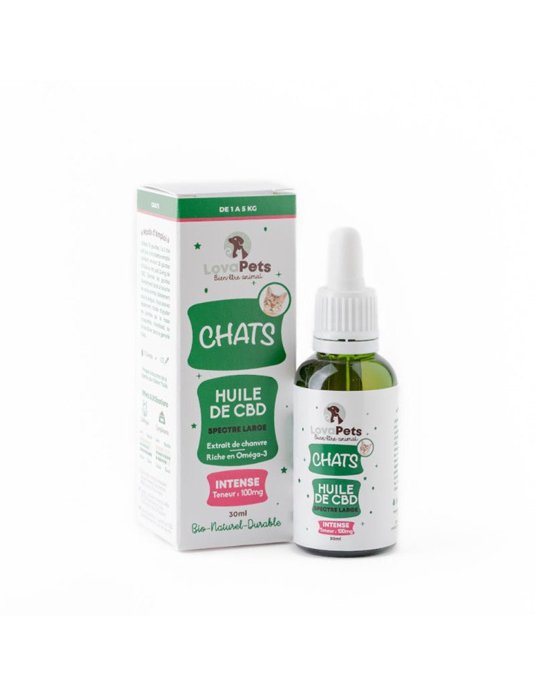 Huile de CBD pour chats : Version Intense 100mg CBD Lovapets pas cher sur CBD.fr