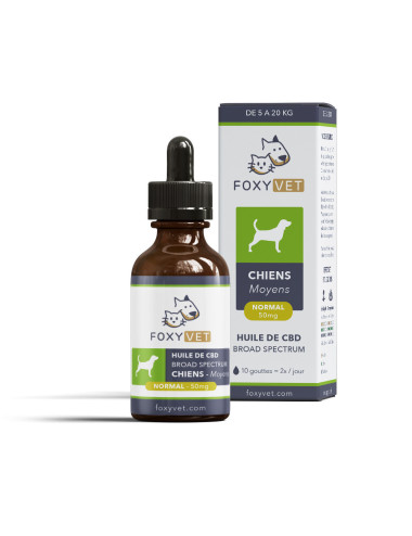 Huile de CBD Pour Chien Moyen 50mg 30ml - Foxyvet