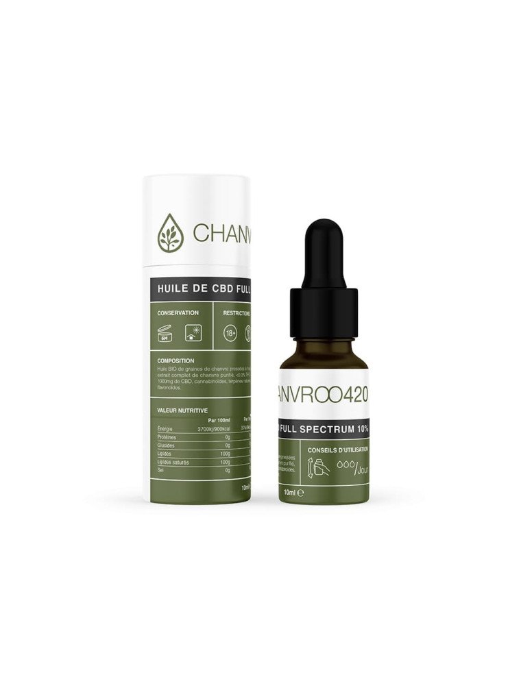 Huile de CBD 10% avec THC Full Spectrum - Chanvroo - France