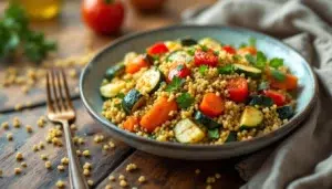 Salade quinoa légumes rôtis au CBD