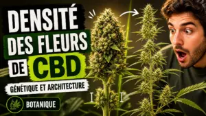 Deux inflorescences de chanvre présentent côte à côte des structures florales, l’une compacte et l’autre plus aérée.