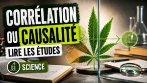 Une feuille de chanvre au centre d’un bureau d’étude, séparée entre des formes qui se chevauchent et une relation visuelle directe.
