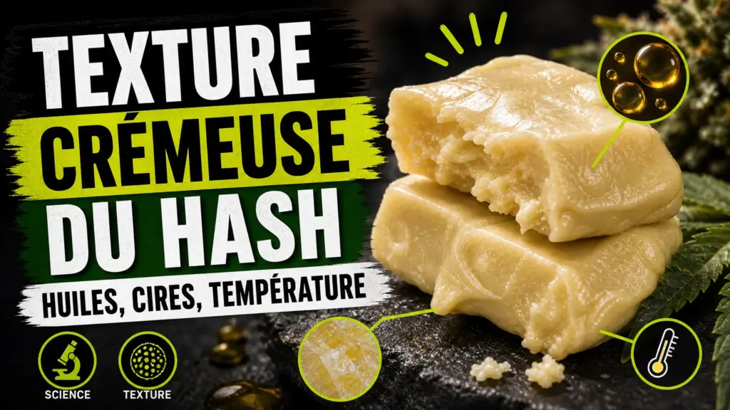 Gros plan sur une résine de Piatella CBD blonde et crémeuse, posée sur une pierre sombre.